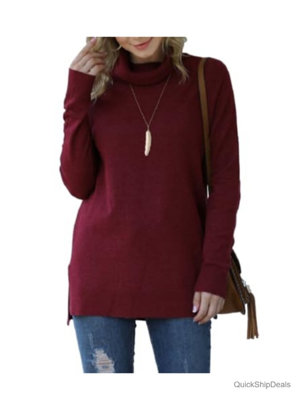 Women's Turtleneck Pullover Sweater Long Sleeve Fall Casual Soft Knit